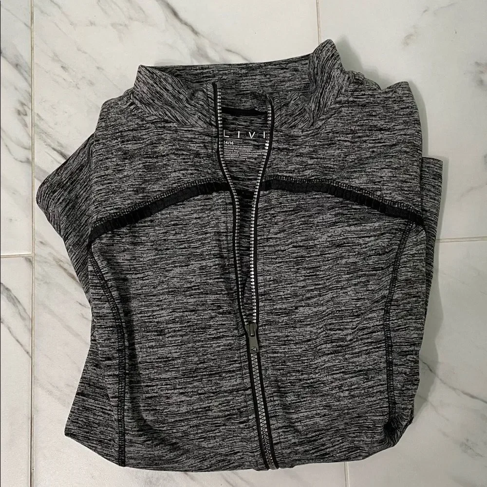 Lane Bryant Livi Athletic Jacket Zip Size 14/16 Dark Heather Gray Pockets Ruffle - Picture 3 of 8
